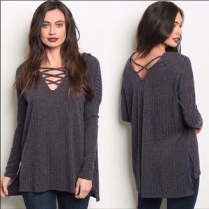 Charcoal Hi Low Lace-Up Top